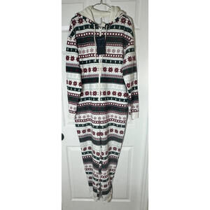 Fabletics Cozy Fleece Hooded Holiday Fair isle Print OnePiece Women’s Large Tall